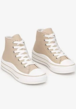 Beżowe Trampki z Wysoką Cholewką na Platformie Layun