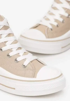 Beżowe Trampki z Wysoką Cholewką na Platformie Layun