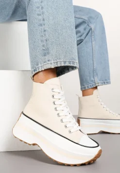 Beżowe Trampki za Kostkę na Platformie z Tłoczeniami Danawinn