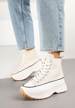 Beżowe Trampki za Kostkę na Platformie z Tłoczeniami Danawinn