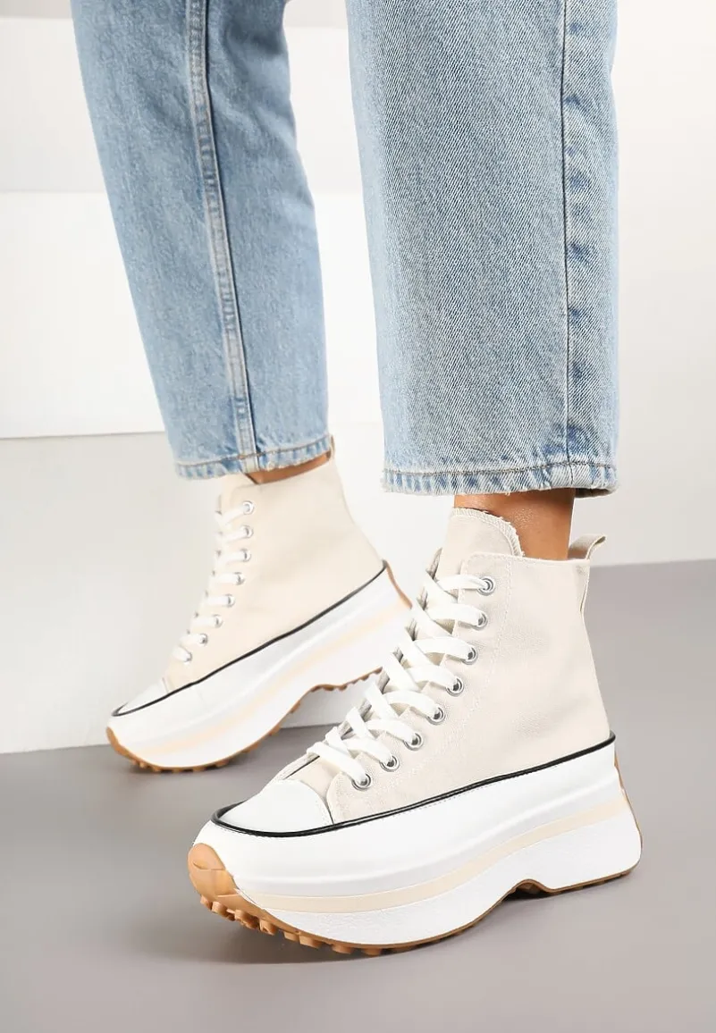 Beżowe Trampki za Kostkę na Platformie z Tłoczeniami Danawinn