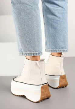 Beżowe Trampki za Kostkę na Platformie z Tłoczeniami Danawinn