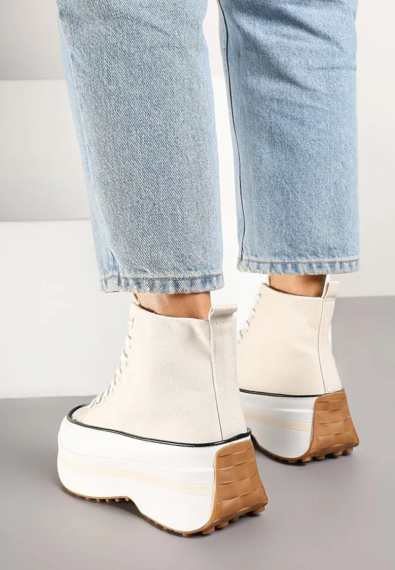 Beżowe Trampki za Kostkę na Platformie z Tłoczeniami Danawinn