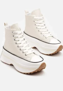 Beżowe Trampki za Kostkę na Platformie z Tłoczeniami Danawinn