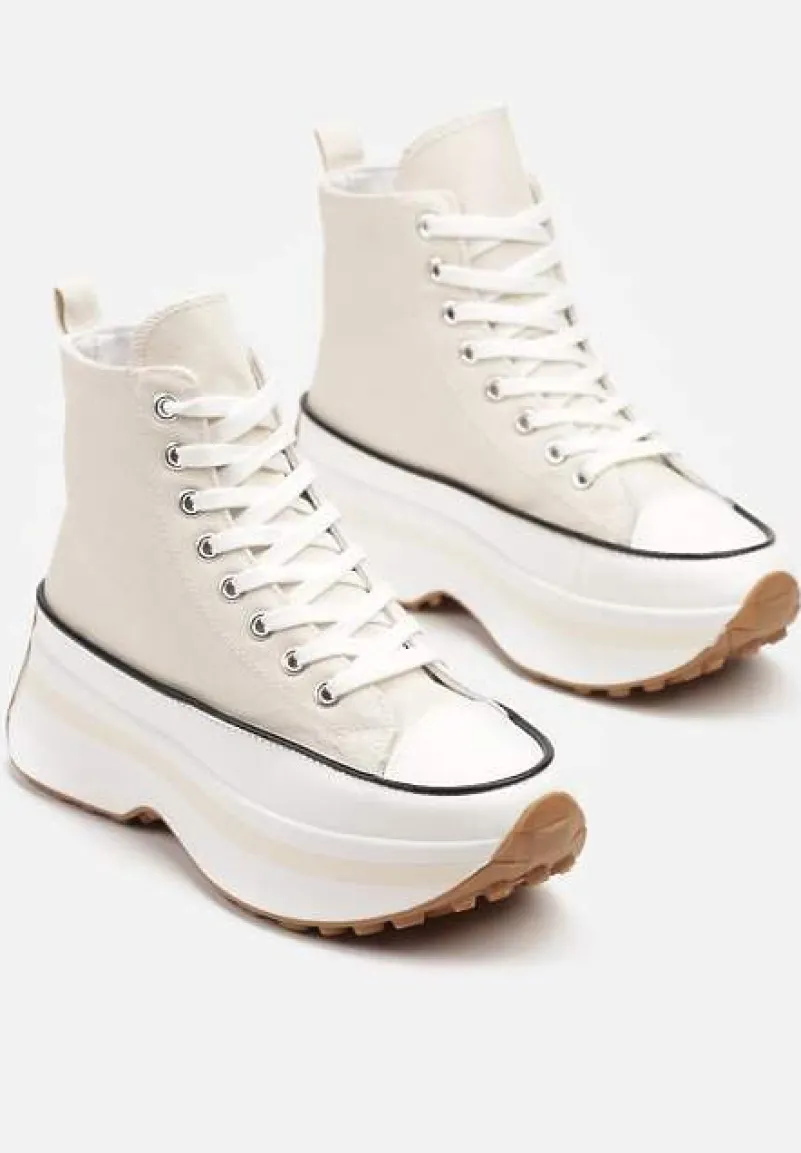 Beżowe Trampki za Kostkę na Platformie z Tłoczeniami Danawinn