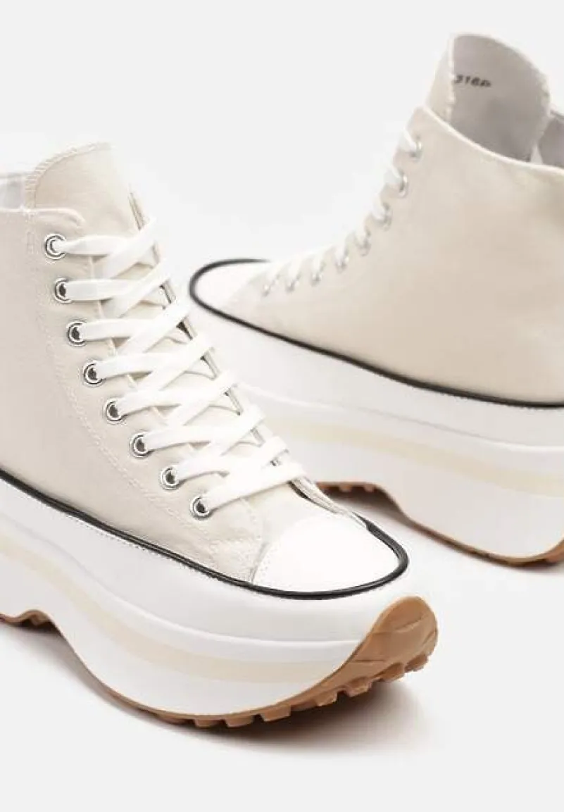 Beżowe Trampki za Kostkę na Platformie z Tłoczeniami Danawinn