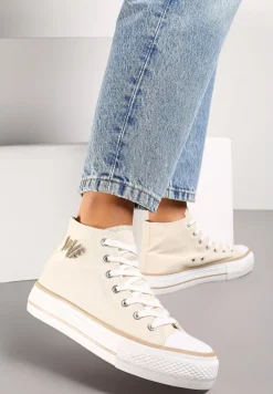 Beżowe Trampki za Kostkę Ozdobione Małym Haftem Terilas