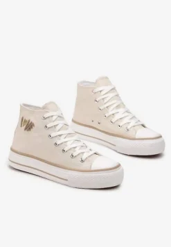 Beżowe Trampki za Kostkę Ozdobione Małym Haftem Terilas