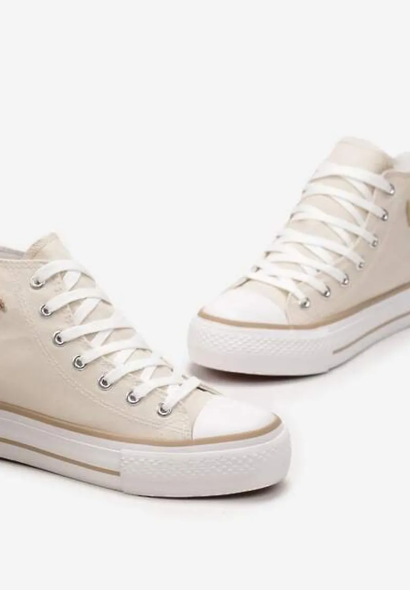 Beżowe Trampki za Kostkę Ozdobione Małym Haftem Terilas