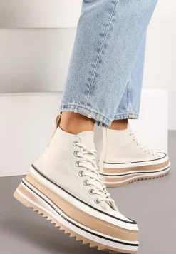 Beżowe Trampki za Kostkę z Dekoracyjną Platformą Lomiata