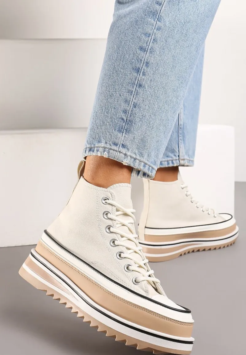 Beżowe Trampki za Kostkę z Dekoracyjną Platformą Lomiata