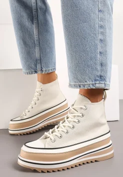 Beżowe Trampki za Kostkę z Dekoracyjną Platformą Lomiata