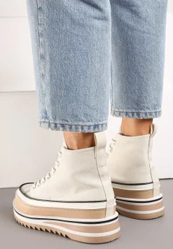 Beżowe Trampki za Kostkę z Dekoracyjną Platformą Lomiata