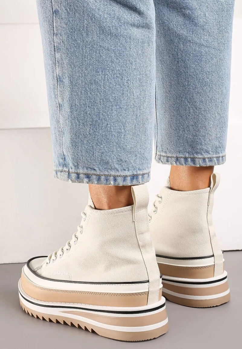 Beżowe Trampki za Kostkę z Dekoracyjną Platformą Lomiata
