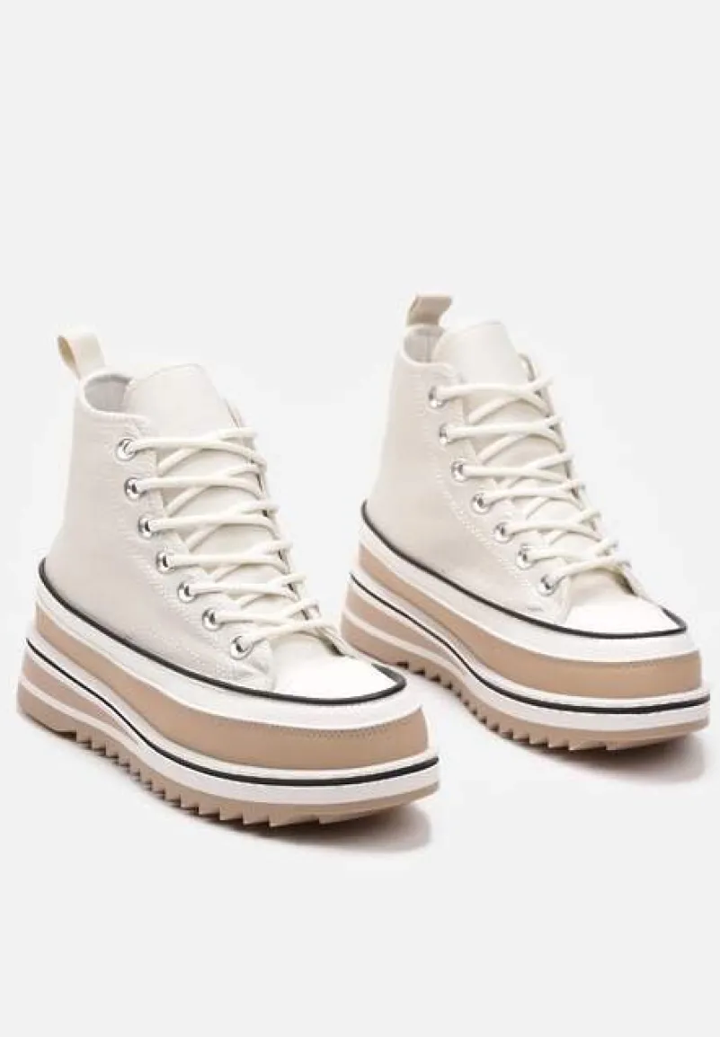 Beżowe Trampki za Kostkę z Dekoracyjną Platformą Lomiata