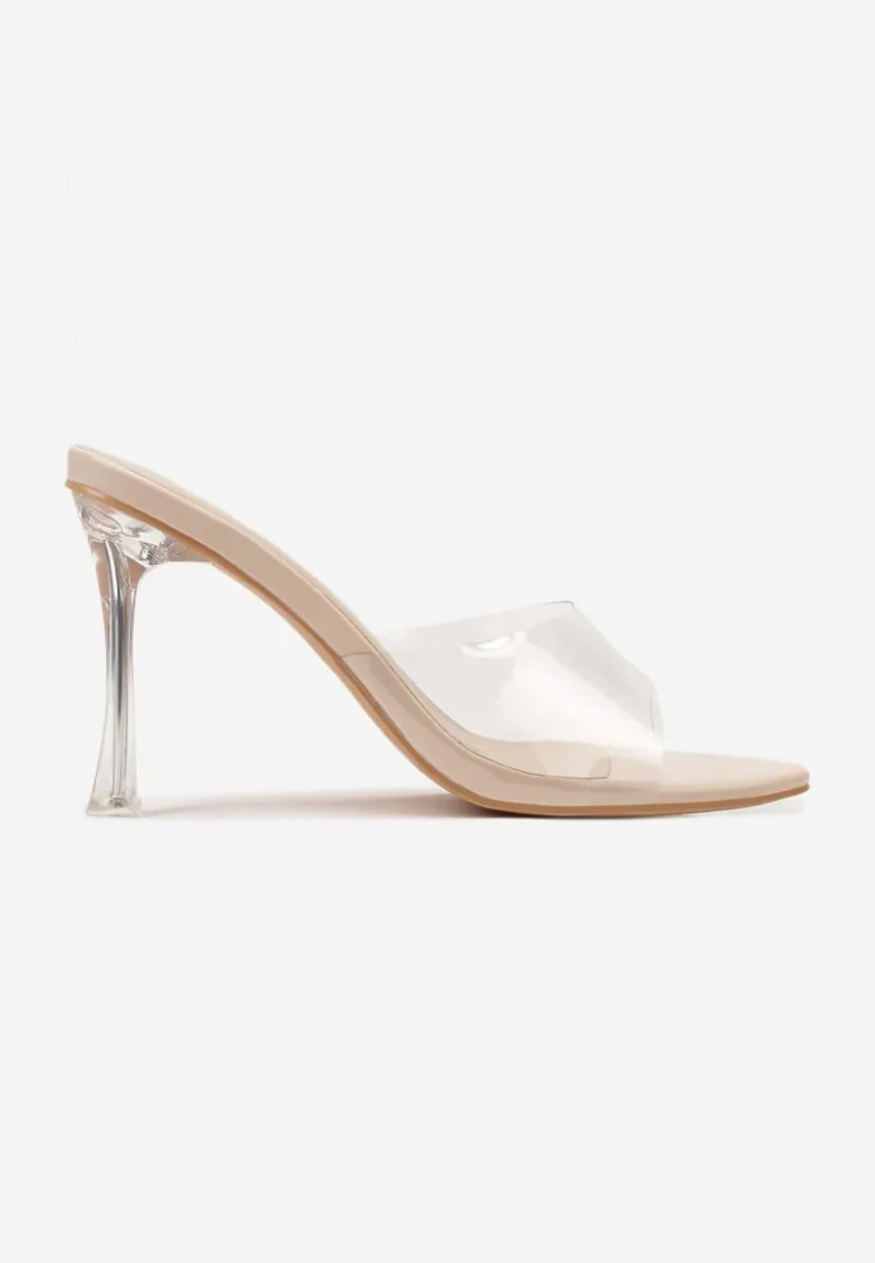 Beżowe Transparentne Klapki na Wysokiej Szpilce Vaprese