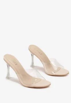 Beżowe Transparentne Klapki na Wysokiej Szpilce Vaprese