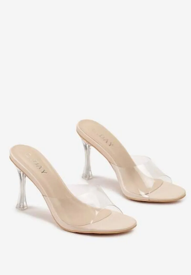 Beżowe Transparentne Klapki na Wysokiej Szpilce Vaprese