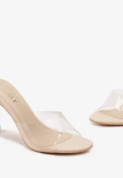 Beżowe Transparentne Klapki na Wysokiej Szpilce Vaprese