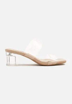 Beżowe Transparentne Klapki na Słupku z Noskiem o Kwadratowym Kształcie Zimrea