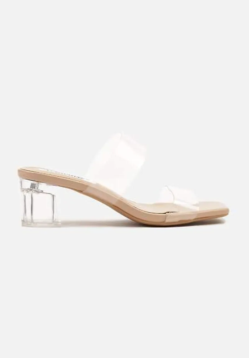 Beżowe Transparentne Klapki na Słupku z Noskiem o Kwadratowym Kształcie Zimrea