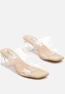 Beżowe Transparentne Klapki na Słupku z Noskiem o Kwadratowym Kształcie Zimrea