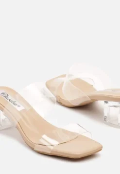 Beżowe Transparentne Klapki na Słupku z Noskiem o Kwadratowym Kształcie Zimrea