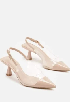 Beżowe Transparentne Lakierowane Sandały na Kaczuszce Nalathen