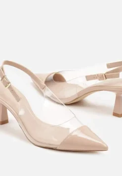 Beżowe Transparentne Lakierowane Sandały na Kaczuszce Nalathen