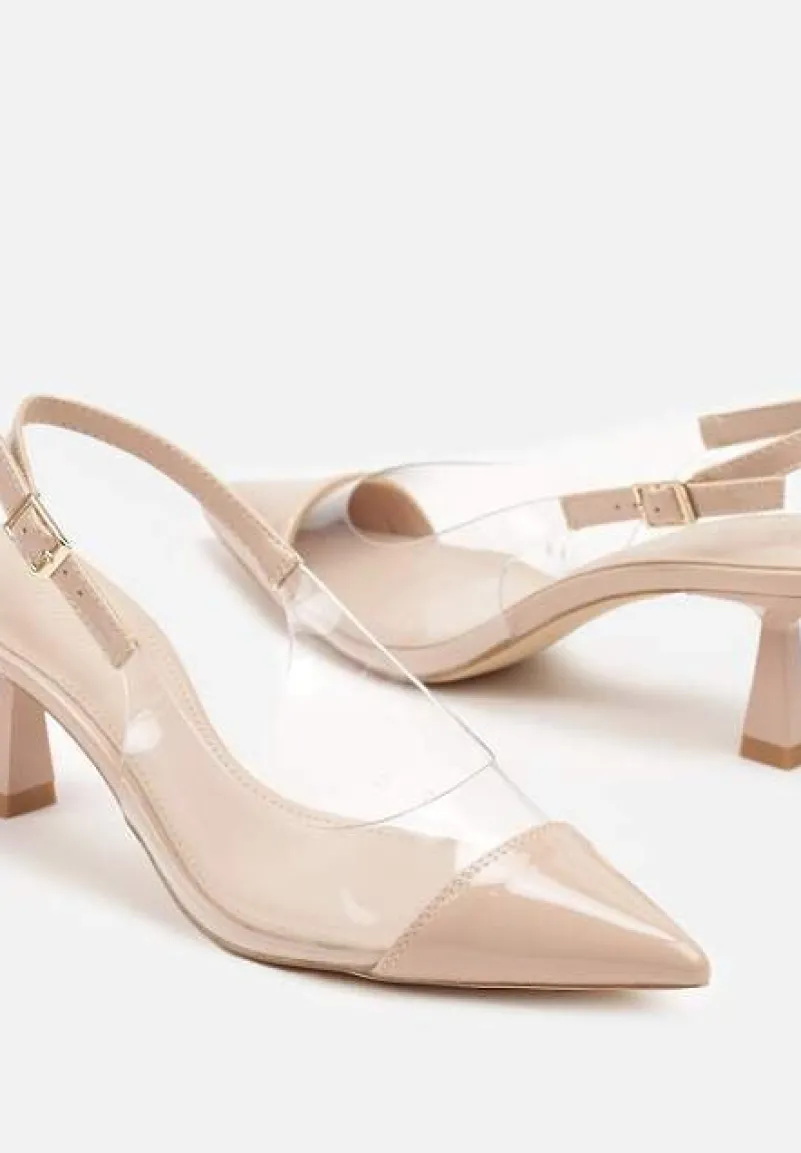 Beżowe Transparentne Lakierowane Sandały na Kaczuszce Nalathen