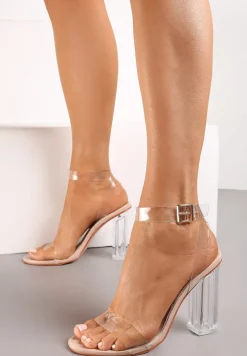 Beżowe Transparentne Sandały na Słupku z Przeźroczystymi Paskami i Klamrą Eleriva