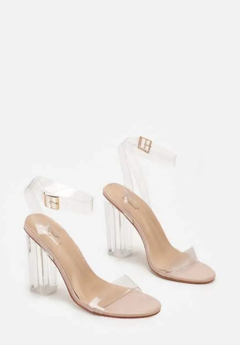 Beżowe Transparentne Sandały na Słupku z Przeźroczystymi Paskami i Klamrą Eleriva