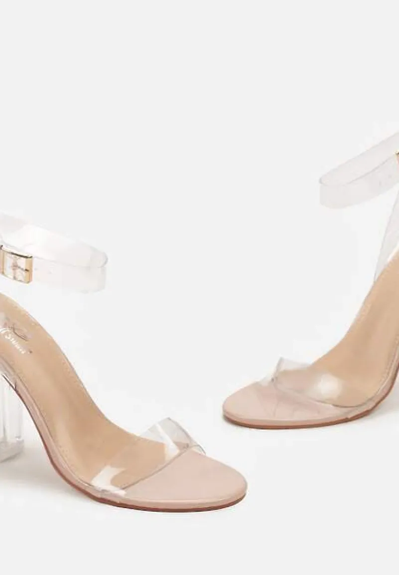 Beżowe Transparentne Sandały na Słupku z Przeźroczystymi Paskami i Klamrą Eleriva