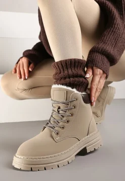 Beżowe Traperki Mocno Ocieplone Sztucznym Futerkiem Janek