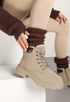 Beżowe Traperki Mocno Ocieplone Sztucznym Futerkiem Janek