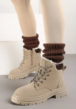 Beżowe Traperki Mocno Ocieplone Sztucznym Futerkiem Janek