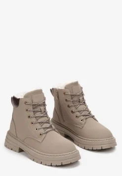 Beżowe Traperki Mocno Ocieplone Sztucznym Futerkiem Janek