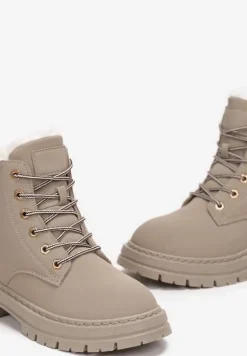 Beżowe Traperki Mocno Ocieplone Sztucznym Futerkiem Janek