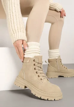 Beżowe Traperki Mocno Ocieplone Sztucznym Futerkiem Janeka