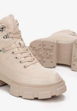 Beżowe Traperki na Masywnej Podeszwie w Stylu Workerów Vodre