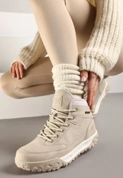 Beżowe Traperki ze Sznurowaniem i Grubą Podeszwą Ellithrina
