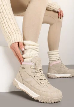 Beżowe Traperki ze Sznurowaniem i Grubą Podeszwą Ellithrina