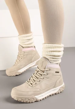 Beżowe Traperki ze Sznurowaniem i Grubą Podeszwą Ellithrina