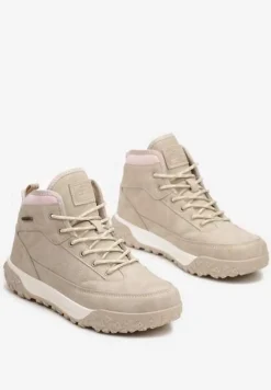 Beżowe Traperki ze Sznurowaniem i Grubą Podeszwą Ellithrina
