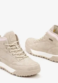 Beżowe Traperki ze Sznurowaniem i Grubą Podeszwą Ellithrina