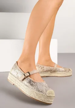 Beżowe Wężowe Espadryle z Plecionką i Paskiem Fevolise