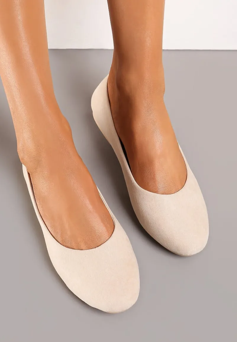 Beżowe Wsuwane Balerinki na Płaskiej Podeszwie Telliamarie