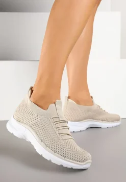 Beżowe Wsuwane Buty Sportowe Sneakersy z Imitacją Sznurówek Tatanoris