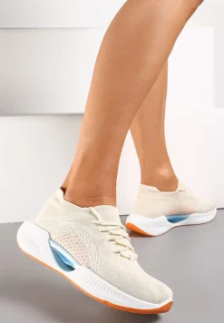 Beżowe Wsuwane Buty Sportowe z Elastyczną Cholewką i Ozdobną Podeszwą Instonia