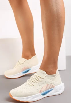 Beżowe Wsuwane Buty Sportowe z Elastyczną Cholewką i Ozdobną Podeszwą Instonia